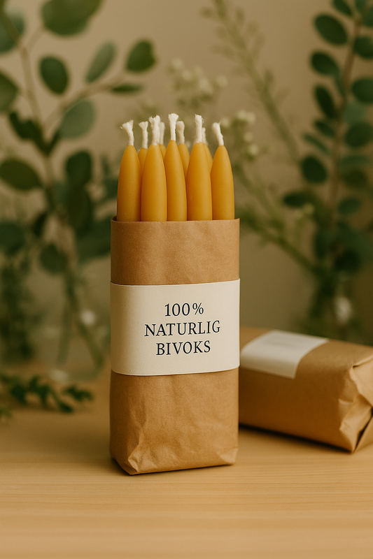 Juletræs lys i ren bivoks i en fin lille papirspakke