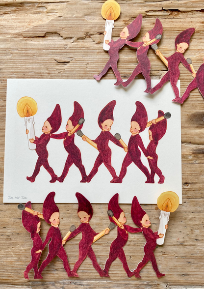 Julenisser kommer bærende med lys | Papercraft
