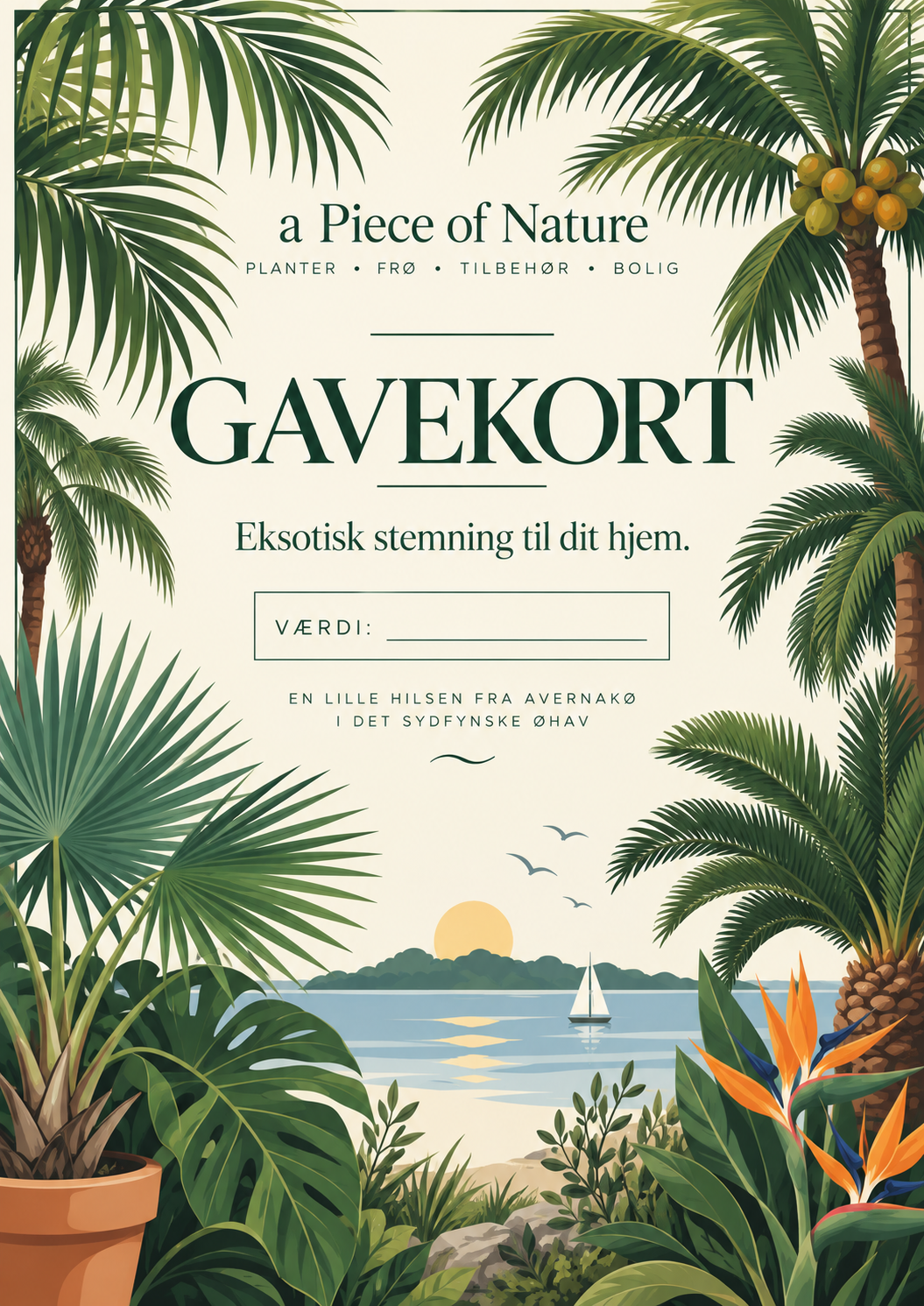Gavekort til a Piece of Nature med Palmetema