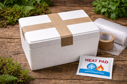 Lukket termokasse med heatpad til vinterforsendelse