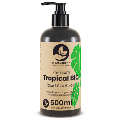 Flaske med pumpe og 500ml flydende økologisk gødning til tropiske planter